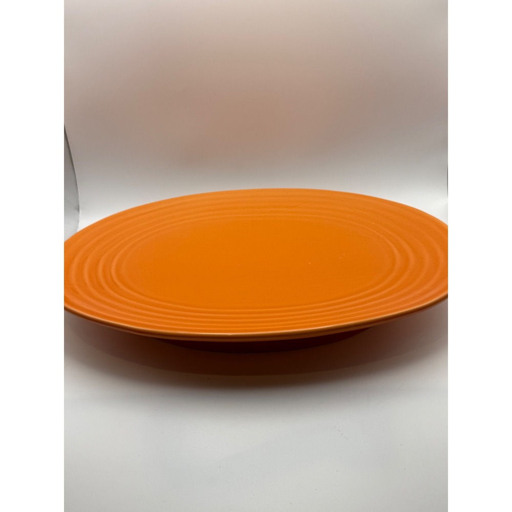 Wheatland Pottery Orange Oval Serving Platter Concentric Rings Ceramic 13.25"